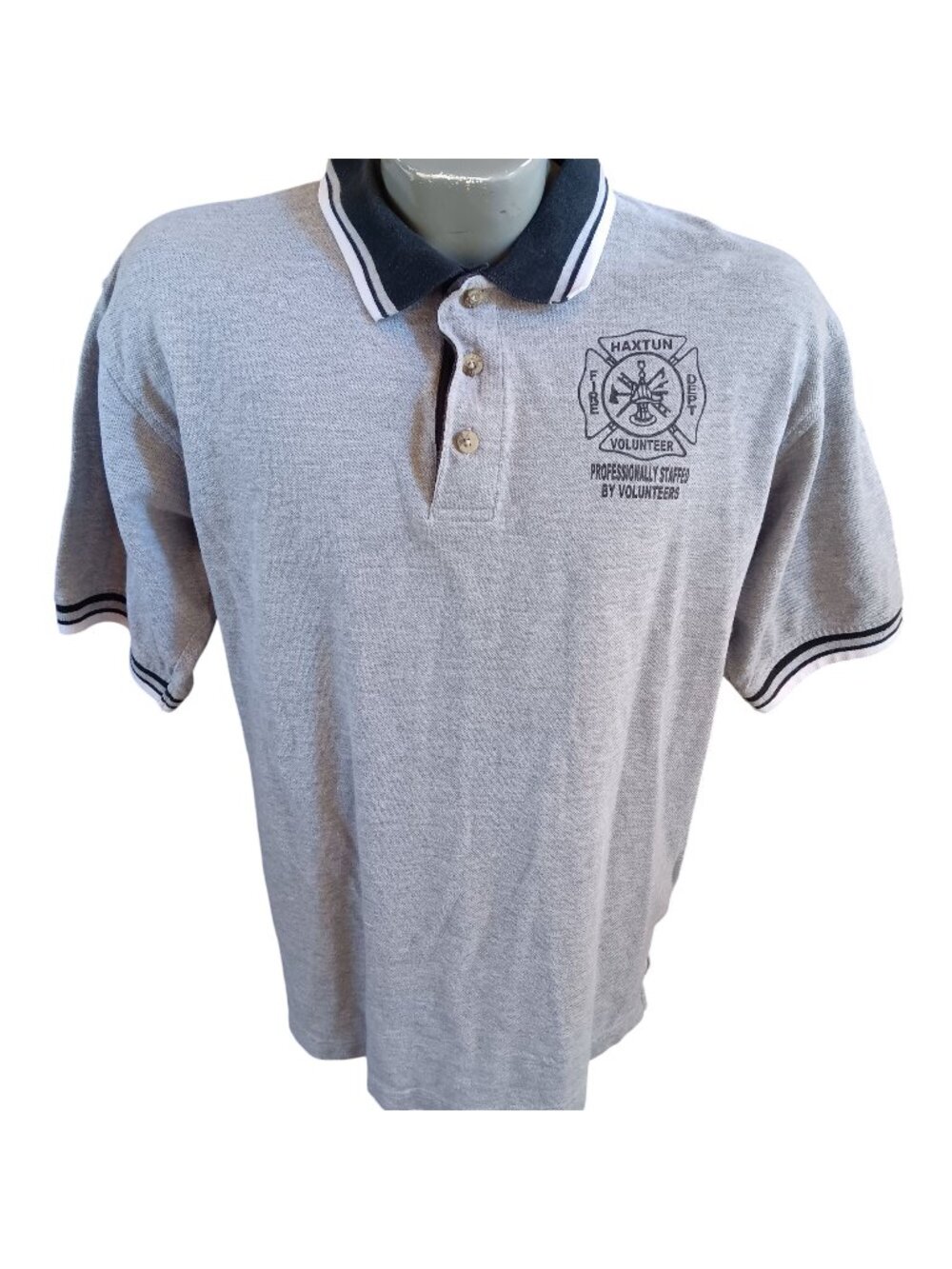 Men's Polo Shirt Medium Vtg Y2K Haxtun Colorado Volunteer Fire Dept Heather Knit